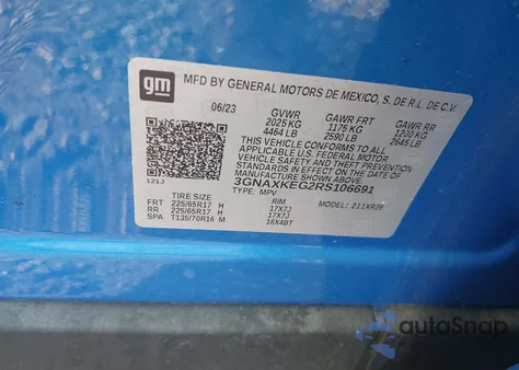 2024 Chevrolet Equinox Fwd Lt from USA, damaged, VIN 3GNAXKEG2RS106691